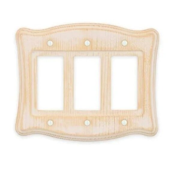 3-Gang Decorative Wall Plate - Whitewashed real Wood Triple Switch Cover - Picture 5 of 7